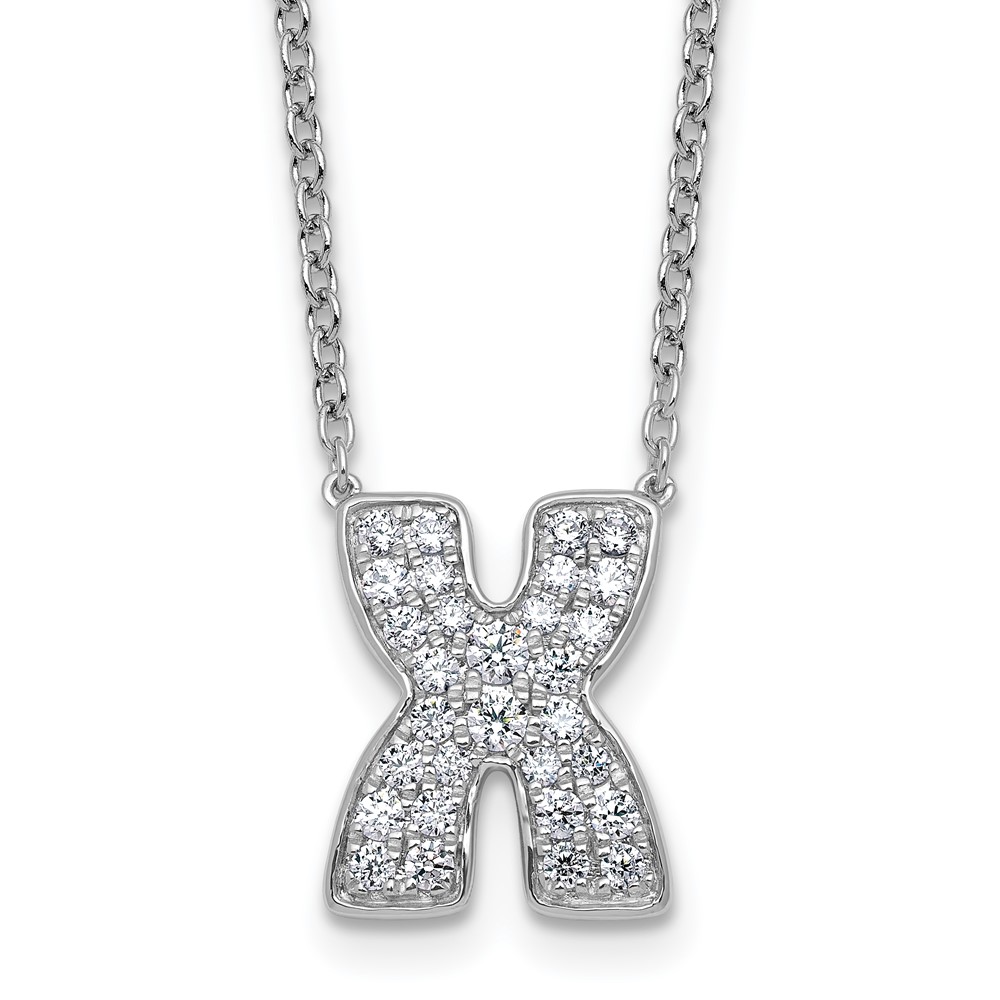 14K White Gold 0.50 Carat Lab Grown Diamond VS+ F+ Complete Letter X Initial Necklace, 18"