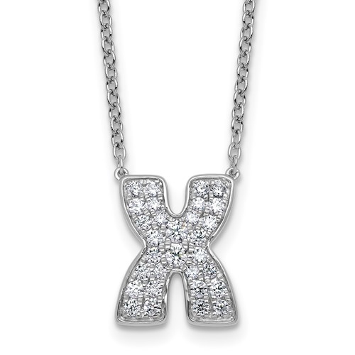 14K White Gold 0.50 Carat Lab Grown Diamond VS+ F+ Complete Letter X Initial Necklace, 18"