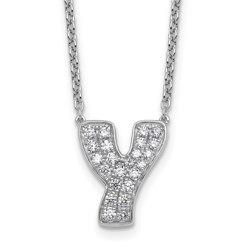 14K White Gold 0.50 Carat Lab Grown Diamond VS+ F+ Complete Letter Y Initial Necklace, 18"