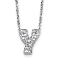 14K White Gold 0.50 Carat Lab Grown Diamond VS+ F+ Complete Letter Y Initial Necklace, 18" view 1