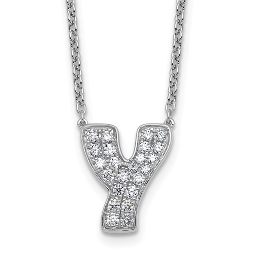 14K White Gold 0.50 Carat Lab Grown Diamond VS+ F+ Complete Letter Y Initial Necklace, 18"