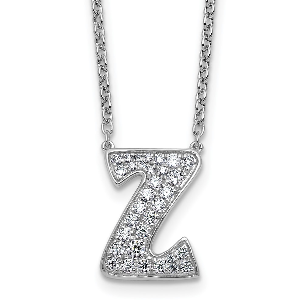 14K White Gold 0.38 Carat Lab Grown Diamond VS+ F+ Complete Letter Z Initial Necklace, 18"