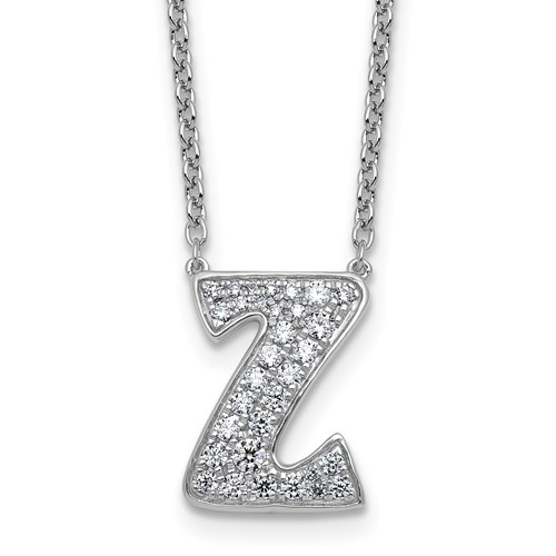14K White Gold 0.38 Carat Lab Grown Diamond VS+ F+ Complete Letter Z Initial Necklace, 18"