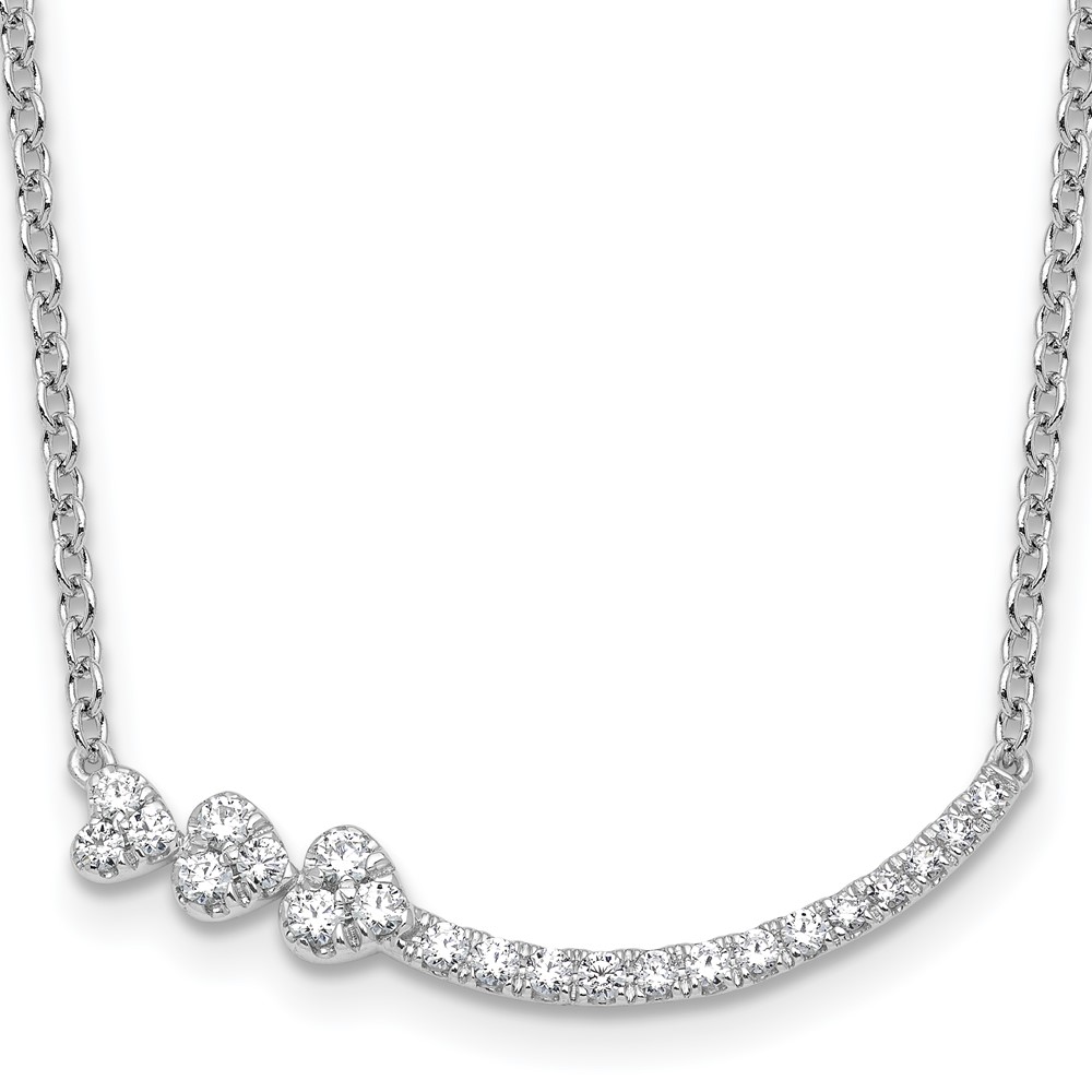 14K White Gold 0.38 Carat Lab Grown Diamond VS+ F+ Complete Fashion Hearts Bar Necklace, 18"