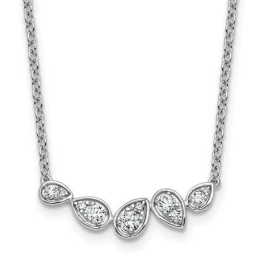 14K White Gold 0.38 Carat Lab Grown Diamond VS+ F+ Round Complete Pear-Link Bar Necklace, 18"