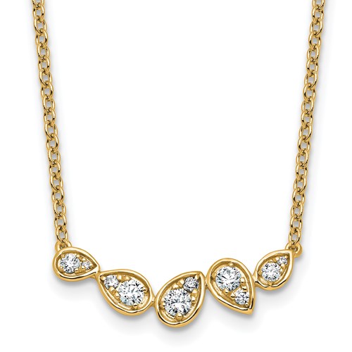 14K Yellow Gold 0.38 Carat Lab Grown Diamond VS+ F+ Round Complete Pear-Link Bar Necklace, 18"
