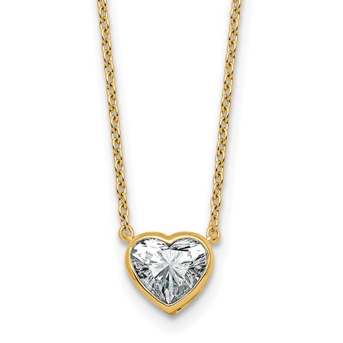 14K Yellow Gold 1 Carat Certified Lab Grown Diamond VS+ F+ Complete Heart Bezel Pendant