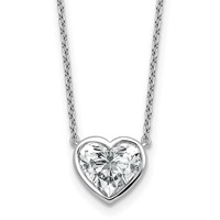 14K White Gold 2 Carat Certified Lab Grown Diamond VS+ F+ Heart Complete Bezel Set Solitaire Necklace, 18" view 1