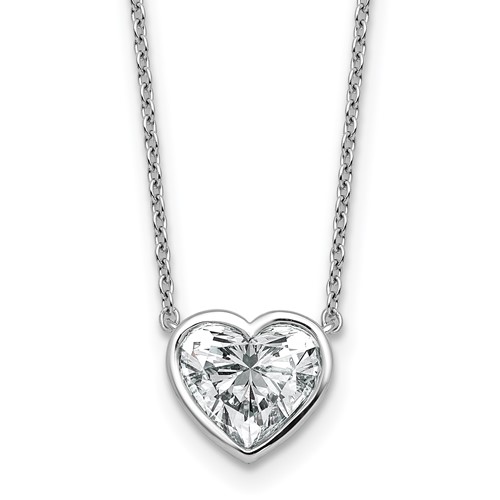 14K White Gold 2 Carat Certified Lab Grown Diamond VS+ F+ Heart Complete Bezel Set Solitaire Necklace, 18"