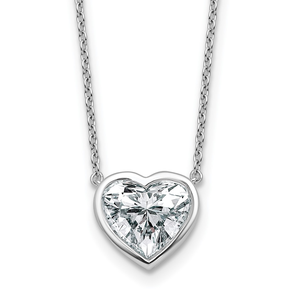 14K White Gold 2.50 Carat Certified Lab Grown Diamond VS+ F+ Heart Complete Bezel Set Solitaire Necklace, 18"