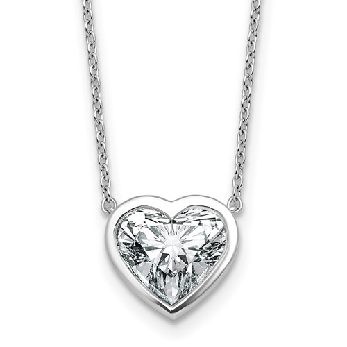 14K White Gold 3 Carat Certified Lab Grown Diamond VS+ F+ Heart Complete Bezel Set Solitaire Necklace, 18"