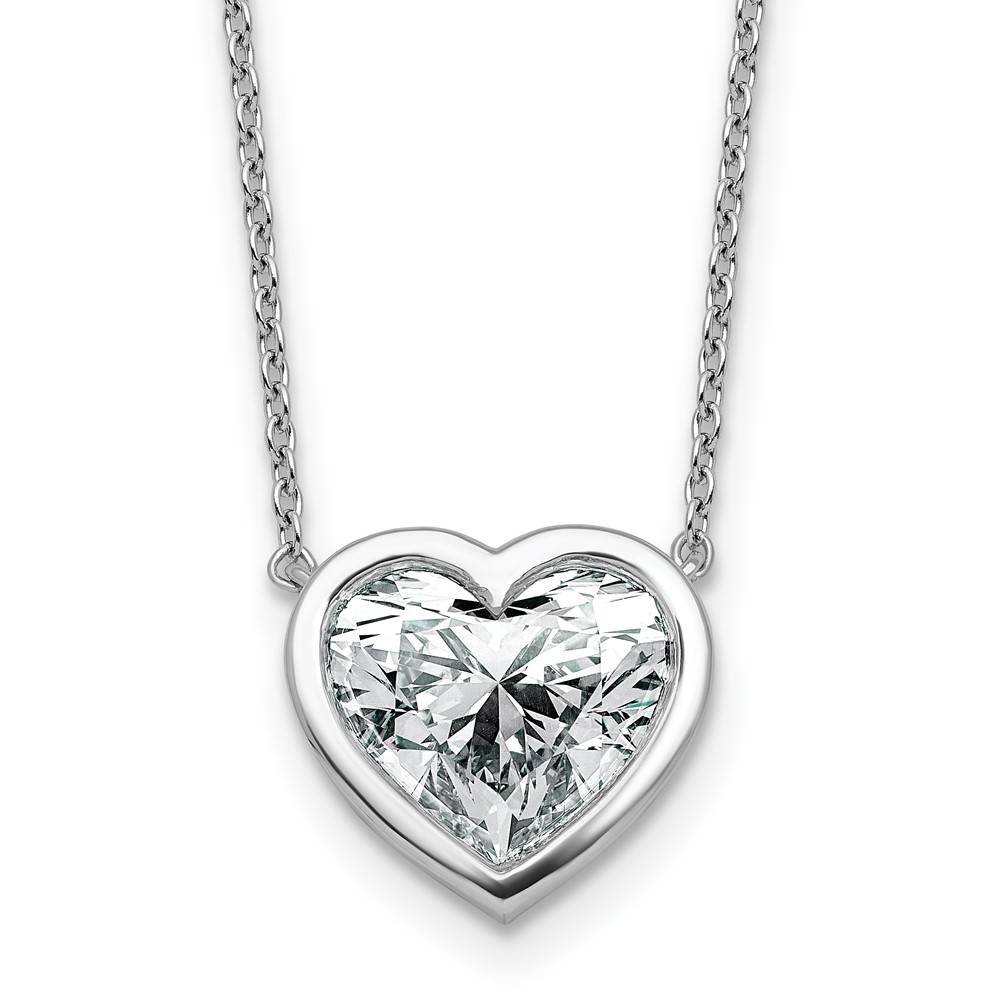 14K White Gold 4 Carat Certified Lab Grown Diamond VS+ F+ Heart Complete Bezel Set Solitaire Necklace, 18"