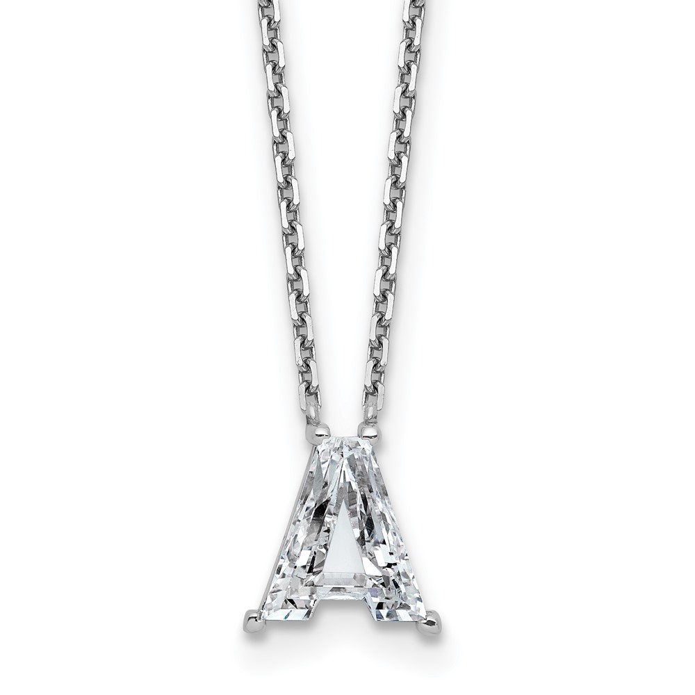 14K White Gold 2 Carat Lab Grown Diamond VS+ F+ Complete Letter a Single Stone Initial Necklace, 18"