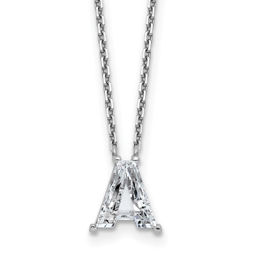 14K White Gold 2 Carat Lab Grown Diamond VS+ F+ Complete Letter a Single Stone Initial Necklace, 18"