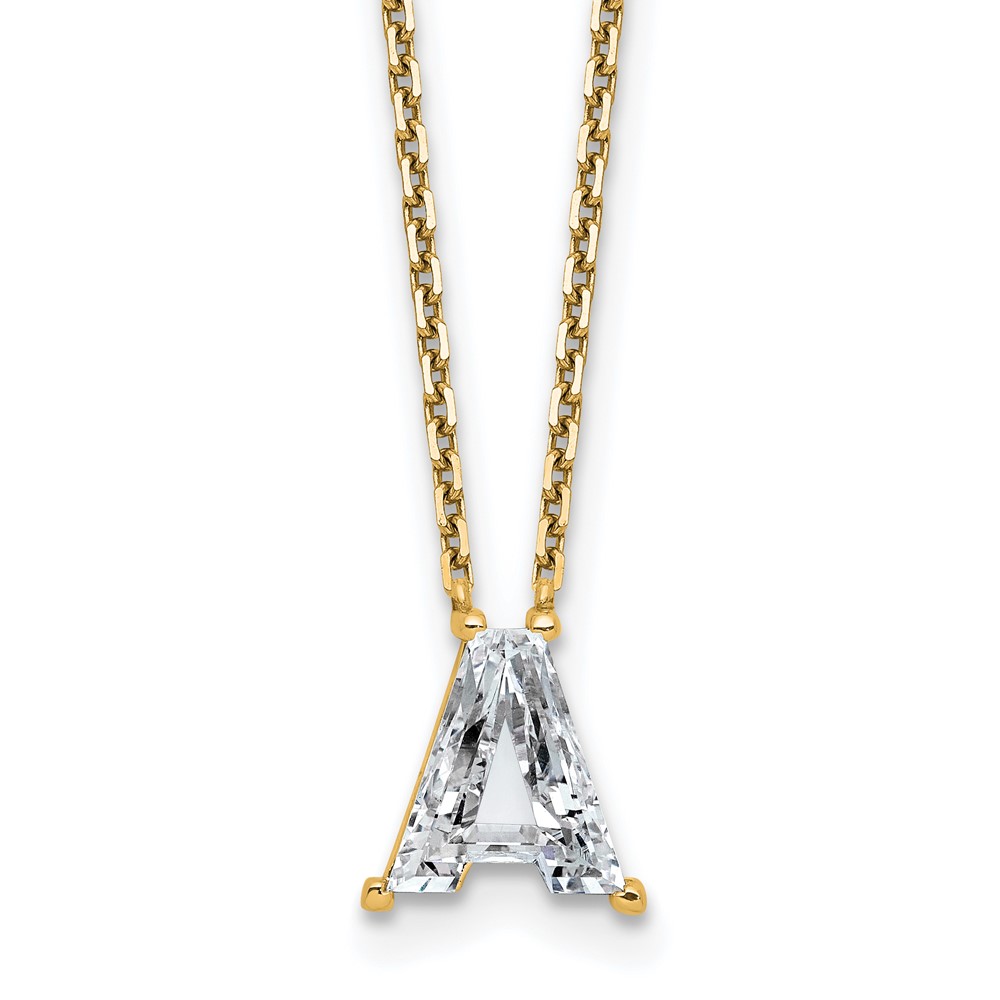 14K Yellow Gold 2 Carat Lab Grown Diamond VS+ F+ Complete Letter a Single Stone Initial Necklace, 18"