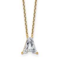14K Yellow Gold 2 Carat Lab Grown Diamond VS+ F+ Complete Letter a Single Stone Initial Necklace, 18" view 1