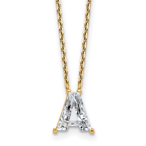 14K Yellow Gold 2 Carat Lab Grown Diamond VS+ F+ Complete Letter a Single Stone Initial Necklace, 18"