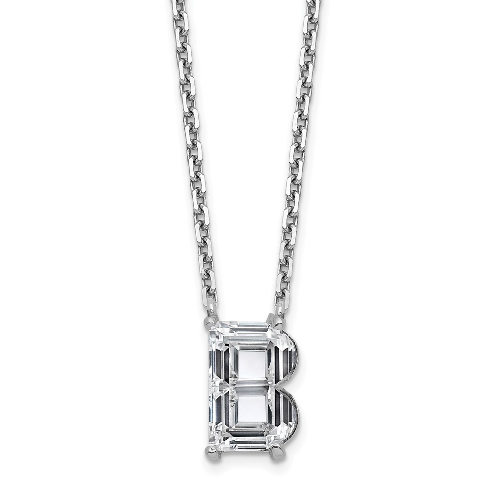 14K White Gold 2 Carat Lab Grown Diamond VS+ F+ Complete Letter B Single Stone Initial Necklace, 18"