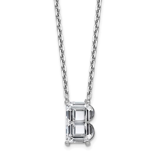 14K White Gold 2 Carat Lab Grown Diamond VS+ F+ Complete Letter B Single Stone Initial Necklace, 18"