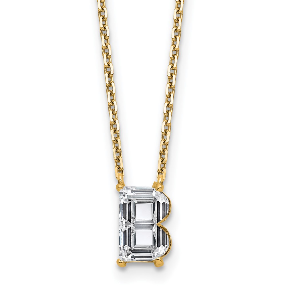 14K Yellow Gold 2 Carat Lab Grown Diamond VS+ F+ Complete Letter B Single Stone Initial Necklace, 18"