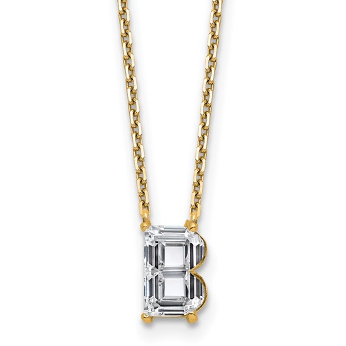 14K Yellow Gold 2 Carat Lab Grown Diamond VS+ F+ Complete Letter B Single Stone Initial Necklace, 18"