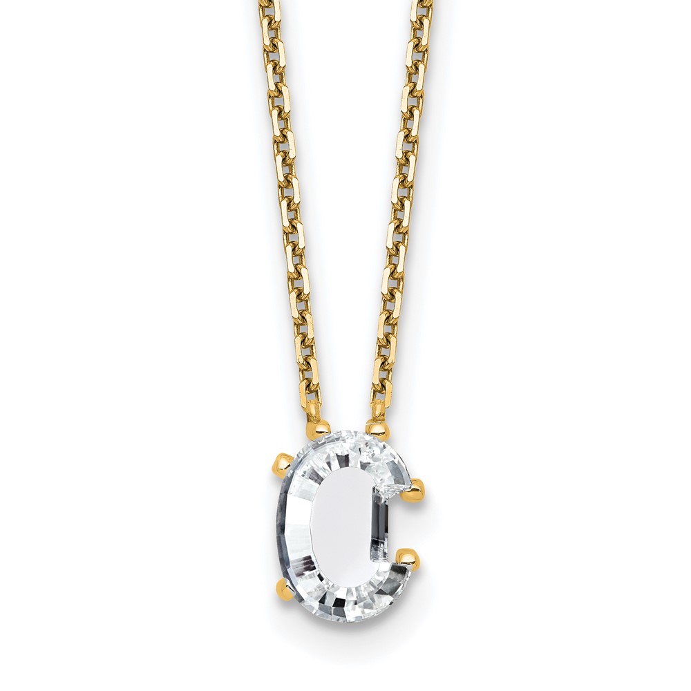 14K Yellow Gold 1.75 Carat Lab Grown Diamond VS+ F+ Complete Letter C Single Stone Initial Necklace, 18"