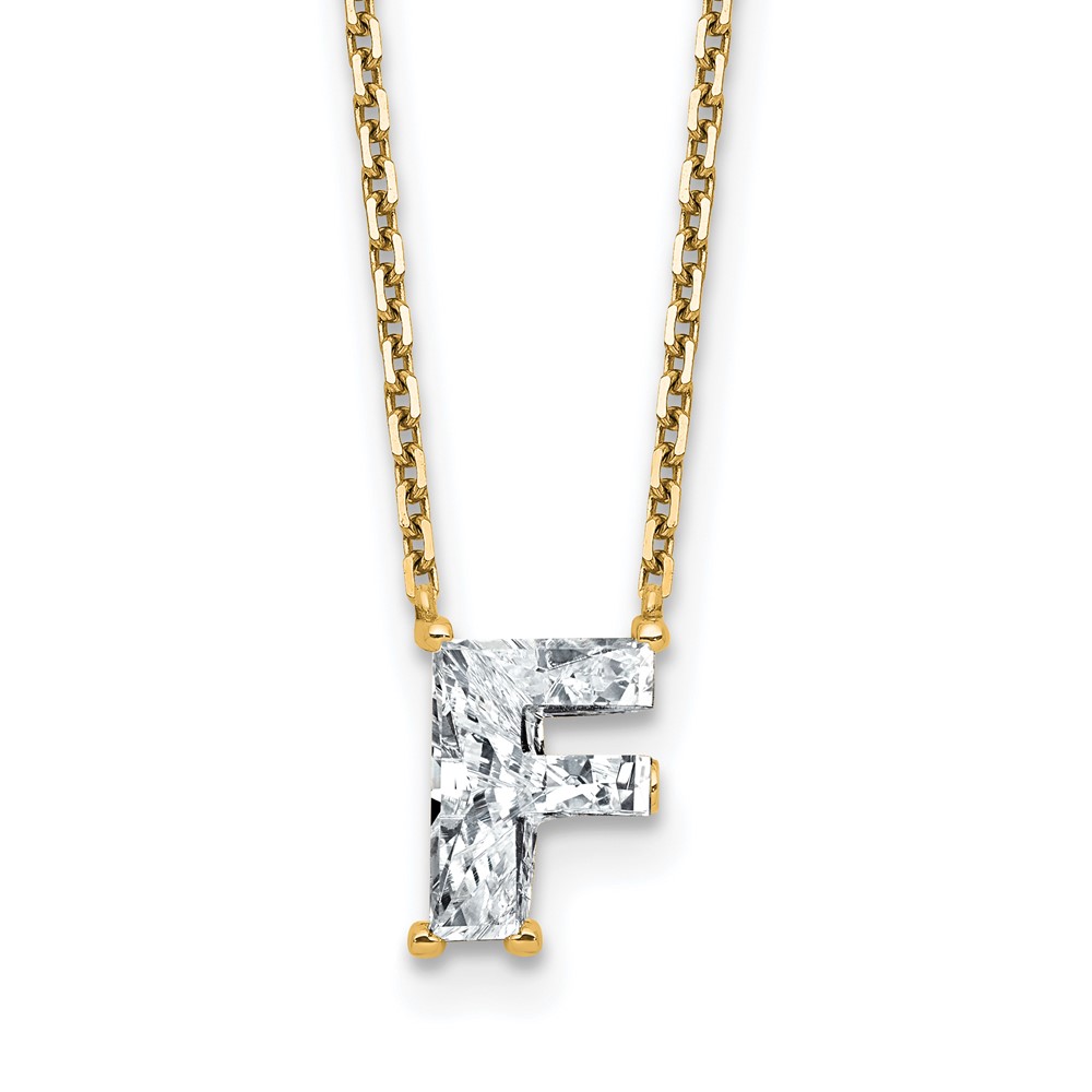 14K Yellow Gold 1.50 Carat Lab Grown Diamond VS+ F+ Complete Letter F Single Stone Initial Necklace, 18"