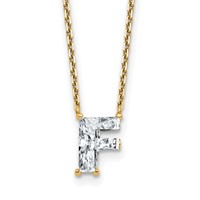 14K Yellow Gold 1.50 Carat Lab Grown Diamond VS+ F+ Complete Letter F Single Stone Initial Necklace, 18" view 1