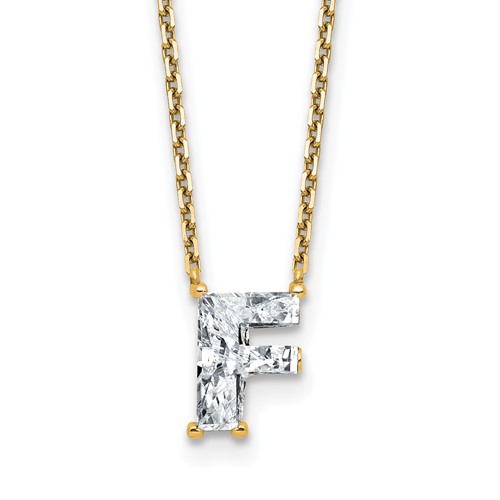 14K Yellow Gold 1.50 Carat Lab Grown Diamond VS+ F+ Complete Letter F Single Stone Initial Necklace, 18"
