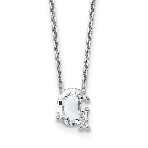 14K White Gold 2.25 Carat Lab Grown Diamond VS+ F+ Complete Letter G Single Stone Initial Necklace, 18"