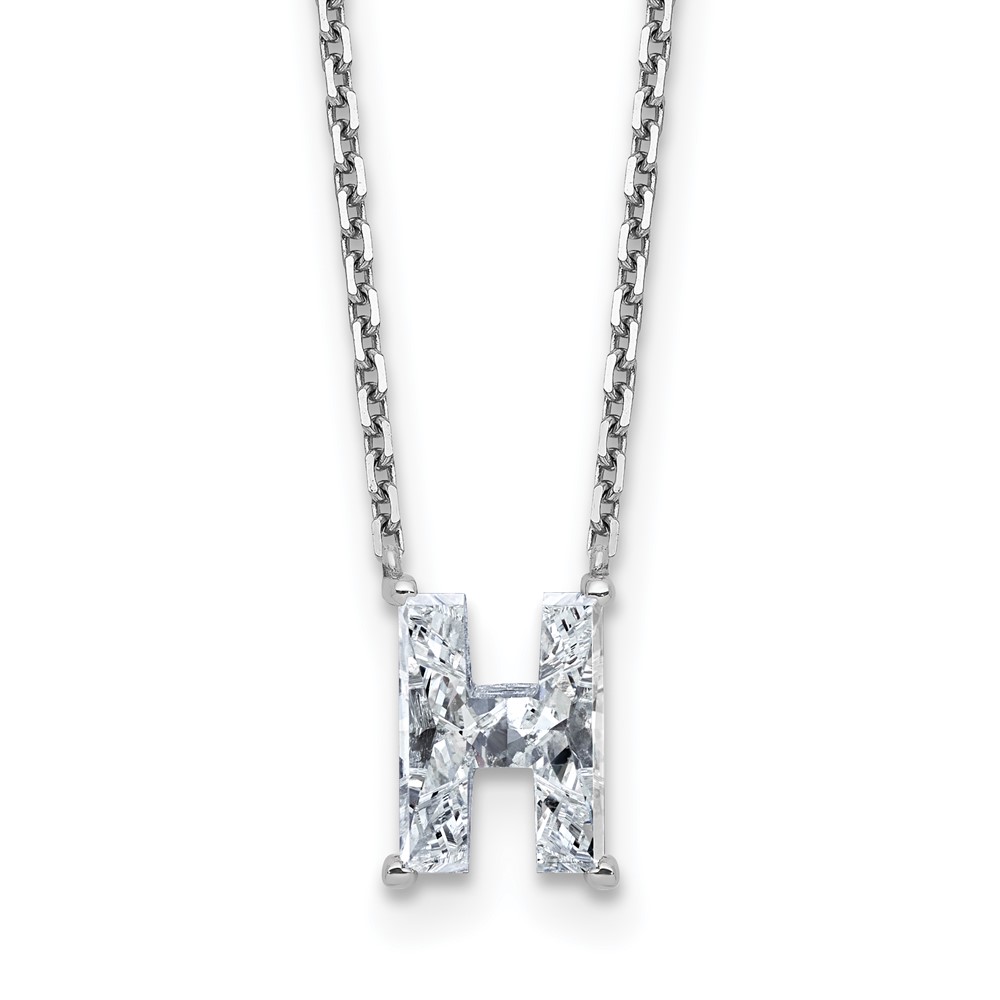 14K White Gold 1.75 Carat Lab Grown Diamond VS+ F+ Complete Letter H Single Stone Initial Necklace, 18"
