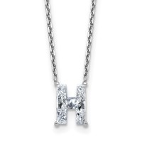 14K White Gold 1.75 Carat Lab Grown Diamond VS+ F+ Complete Letter H Single Stone Initial Necklace, 18" view 1