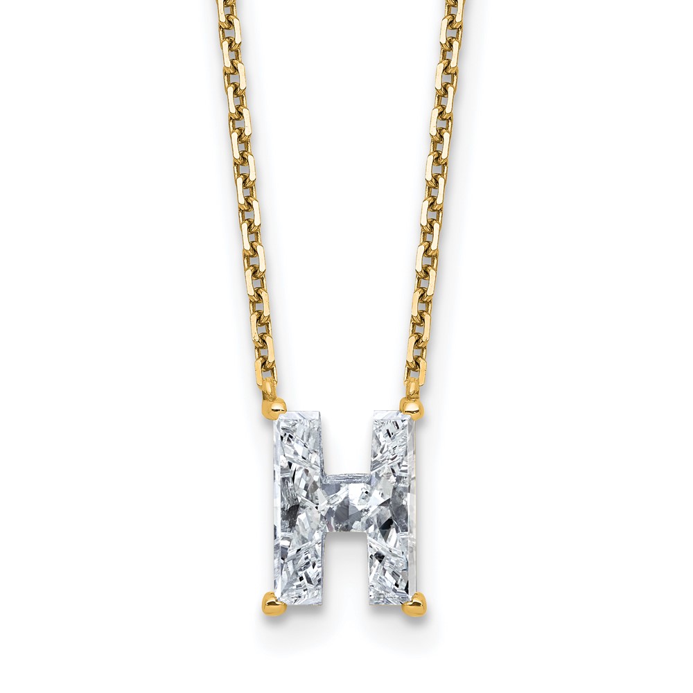 14K Yellow Gold 1.75 Carat Lab Grown Diamond VS+ F+ Complete Letter H Single Stone Initial Necklace, 18"