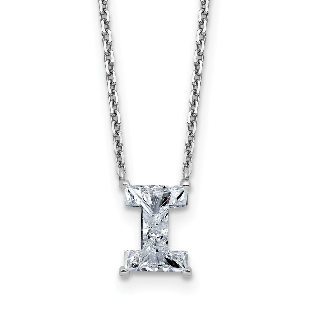 14K White Gold 1.75 Carat Lab Grown Diamond VS+ F+ Complete Letter I Single Stone Initial Necklace, 18"