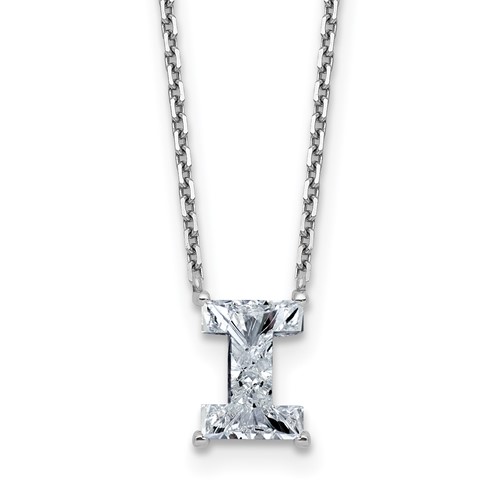 14K White Gold 1.75 Carat Lab Grown Diamond VS+ F+ Complete Letter I Single Stone Initial Necklace, 18"