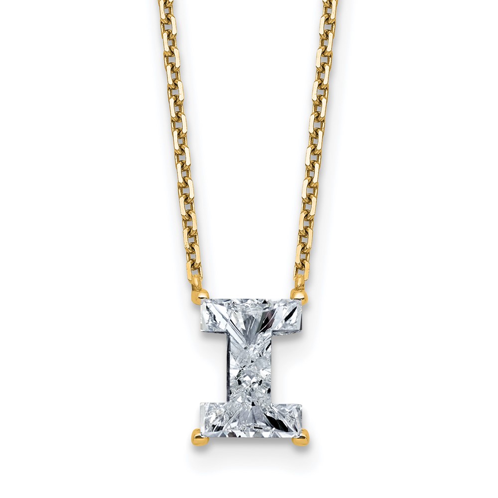 14K Yellow Gold 1.75 Carat Lab Grown Diamond VS+ F+ Complete Letter I Single Stone Initial Necklace, 18"