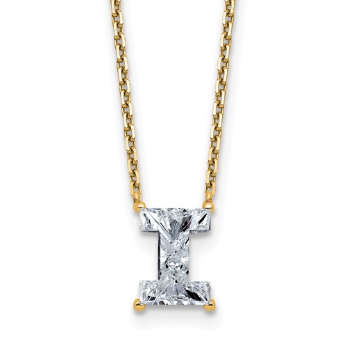 14K Yellow Gold 1.75 Carat Lab Grown Diamond VS+ F+ Complete Letter I Single Stone Initial Necklace, 18"