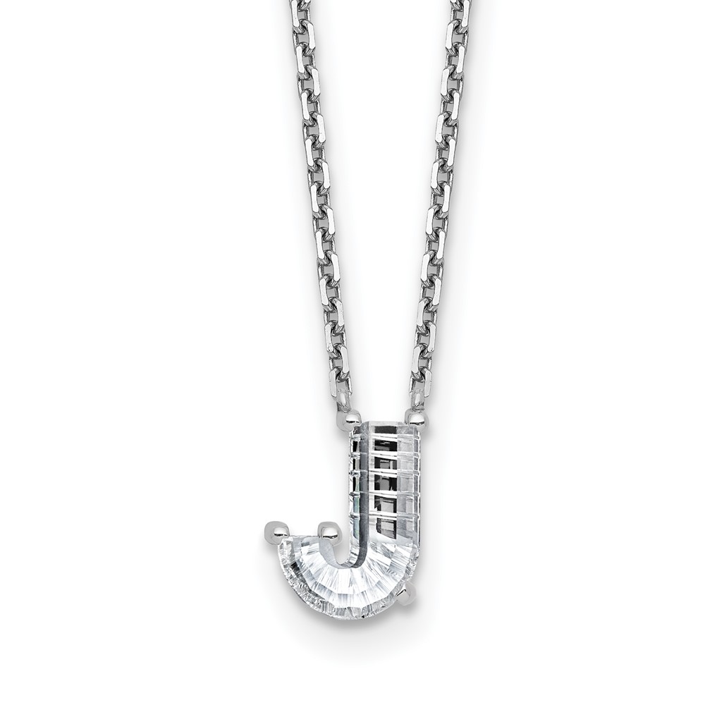 14K White Gold 1.25 Carat Lab Grown Diamond VS+ F+ Complete Letter J Single Stone Initial Necklace, 18"