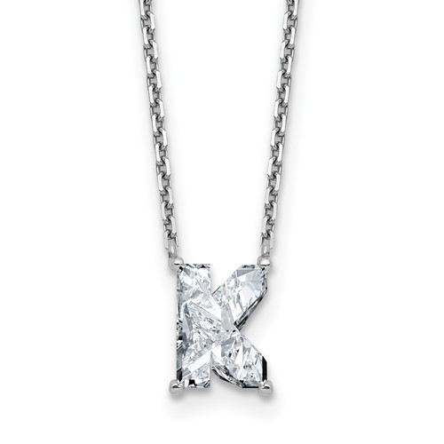 14K White Gold 2 Carat Lab Grown Diamond VS+ F+ Complete Letter K Single Stone Initial Necklace, 18"