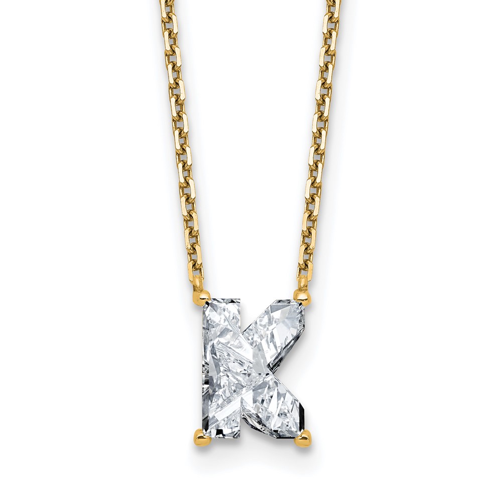 14K Yellow Gold 2 Carat Lab Grown Diamond VS+ F+ Complete Letter K Single Stone Initial Necklace, 18"