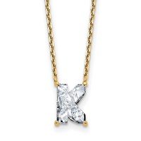 14K Yellow Gold 2 Carat Lab Grown Diamond VS+ F+ Complete Letter K Single Stone Initial Necklace, 18" view 1