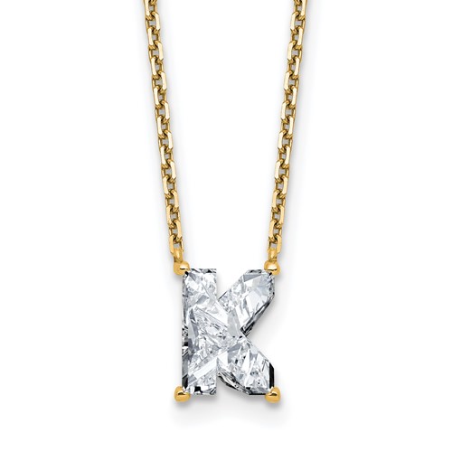 14K Yellow Gold 2 Carat Lab Grown Diamond VS+ F+ Complete Letter K Single Stone Initial Necklace, 18"