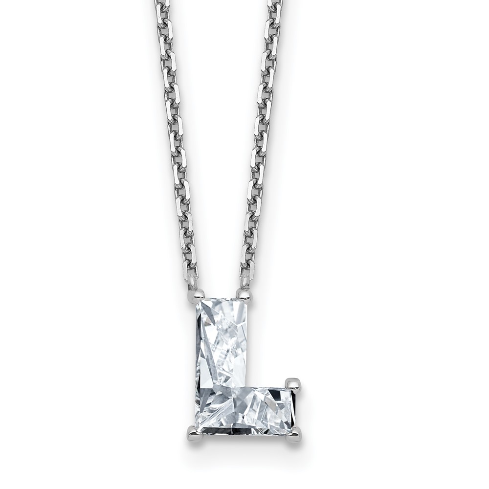 14K White Gold 1.62 Carat Lab Grown Diamond VS+ F+ Complete Letter L Single Stone Initial Necklace, 18"