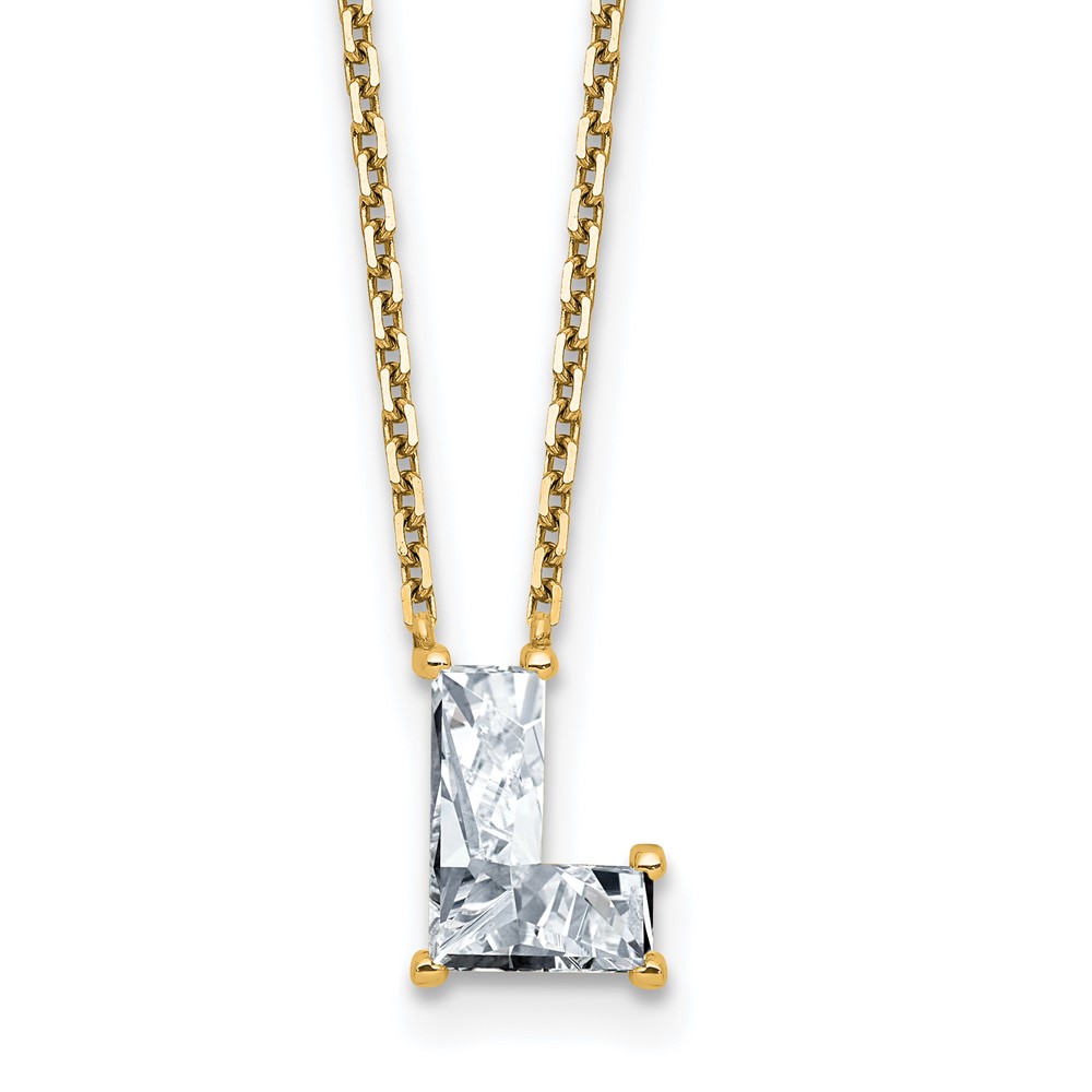 14K Yellow Gold 1.62 Carat Lab Grown Diamond VS+ F+ Complete Letter L Single Stone Initial Necklace, 18"