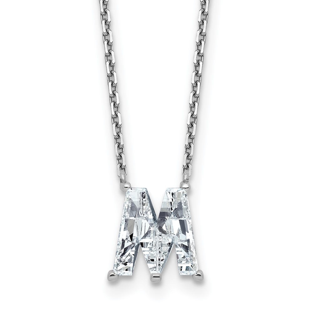 14K White Gold 2.33 Carat Lab Grown Diamond VS+ F+ Complete Letter M Single Stone Initial Necklace, 18"