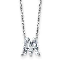 14K White Gold 2.33 Carat Lab Grown Diamond VS+ F+ Complete Letter M Single Stone Initial Necklace, 18" view 1