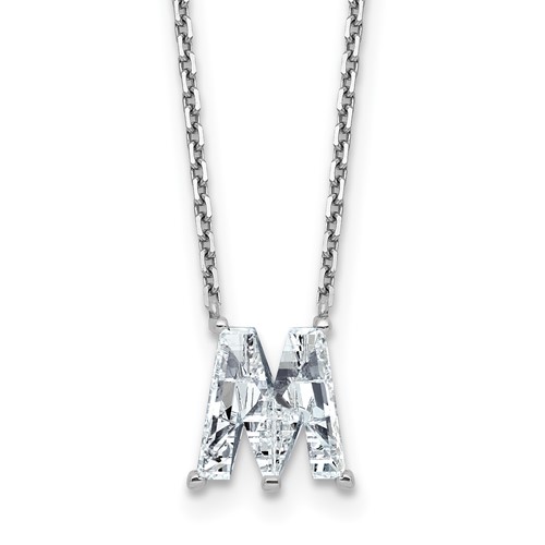 14K White Gold 2.33 Carat Lab Grown Diamond VS+ F+ Complete Letter M Single Stone Initial Necklace, 18"