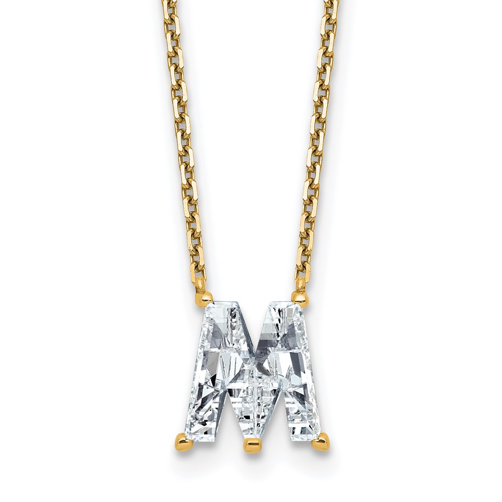 14K Yellow Gold 2.33 Carat Lab Grown Diamond VS+ F+ Complete Letter M Single Stone Initial Necklace, 18"