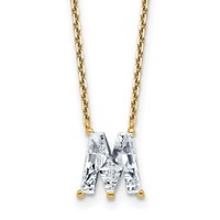 14K Yellow Gold 2.33 Carat Lab Grown Diamond VS+ F+ Complete Letter M Single Stone Initial Necklace, 18" view 1