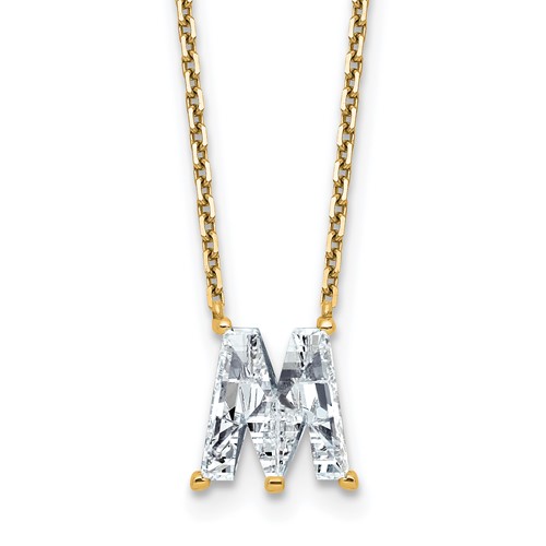 14K Yellow Gold 2.33 Carat Lab Grown Diamond VS+ F+ Complete Letter M Single Stone Initial Necklace, 18"